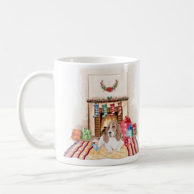 Cute Basset Hound Christmas Mug.  Coffee Mug (Left)