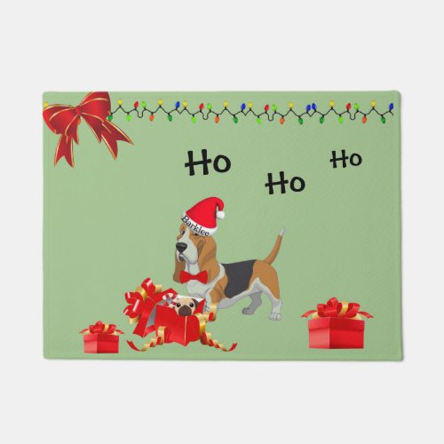 Cute Basset Hound Christmas Welcome Mat