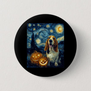 Cute Basset Hound Dog Halloween Jack O Lantern Pum Button