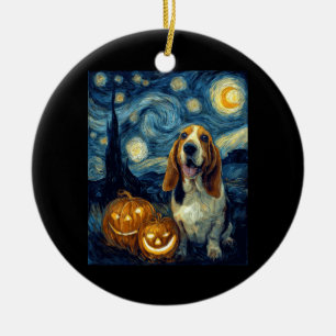 Cute Basset Hound Dog Halloween Jack O Lantern Pum Ceramic Ornament