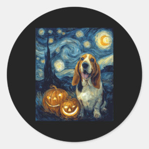 Cute Basset Hound Dog Halloween Jack O Lantern Pum Classic Round Sticker