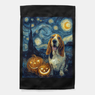 Cute Basset Hound Dog Halloween Jack O Lantern Pum Garden Flag