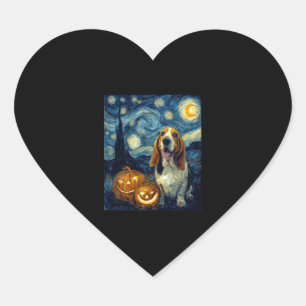 Cute Basset Hound Dog Halloween Jack O Lantern Pum Heart Sticker