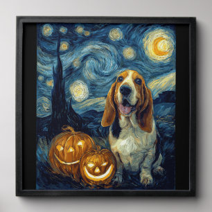 Cute Basset Hound Dog Halloween Jack O Lantern Pum Peel And Stick Photo Tile