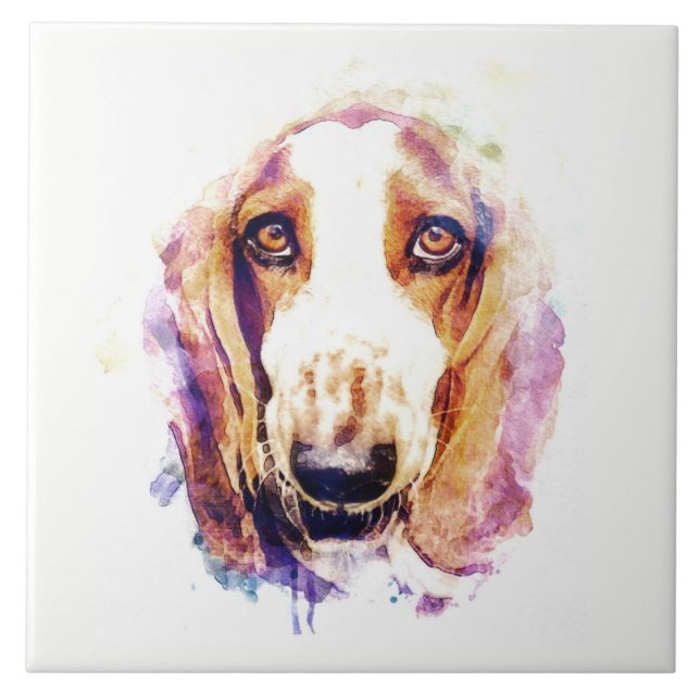 Cute Basset Hound Dog Head Face Puppy Ceramic Tile (Front)