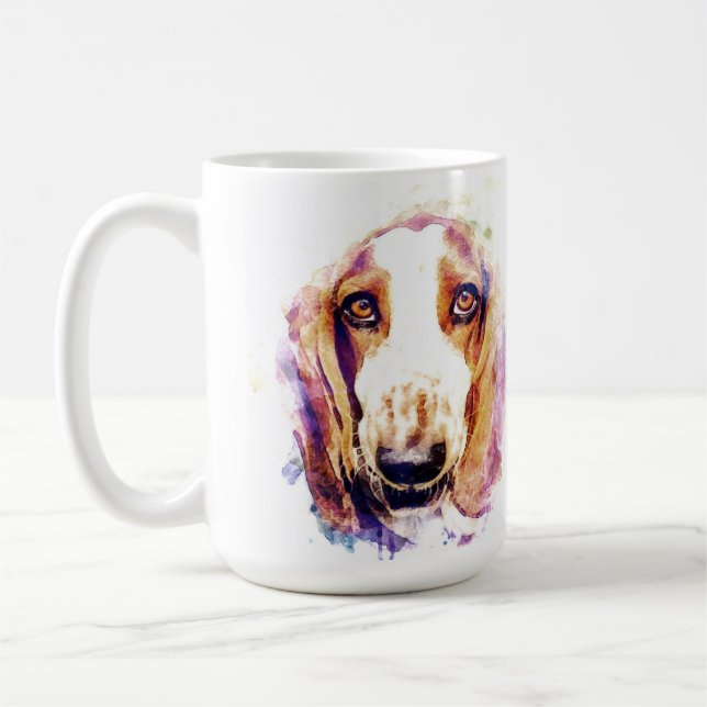 Cute Basset Hound Dog Head Face Puppy Coffee Mug (Left)