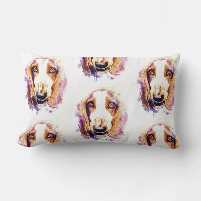 Cute Basset Hound Dog Head Face Puppy Lumbar Pillow (Front)