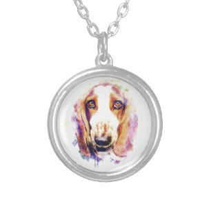 Cute Basset Hound Dog Head Face Puppy Silver Plated Necklace