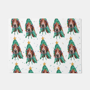 Cute Basset Hound Dog Pattern Christmas Doormat