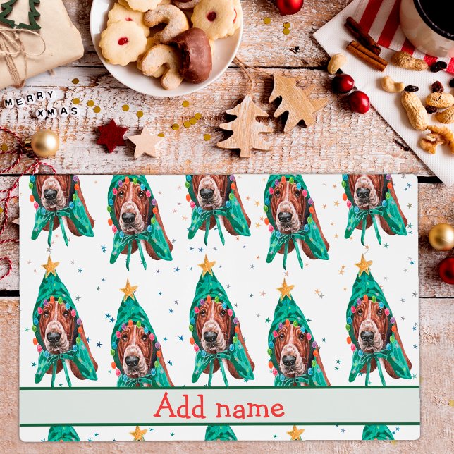 Cute Basset Hound Dog Pattern Christmas Placemat (Creator Uploaded)