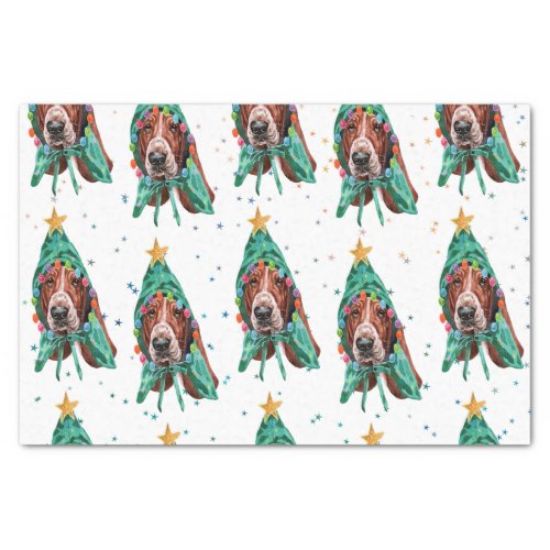 Cute Basset Hound Dog Pattern Christmas Tissue Paper