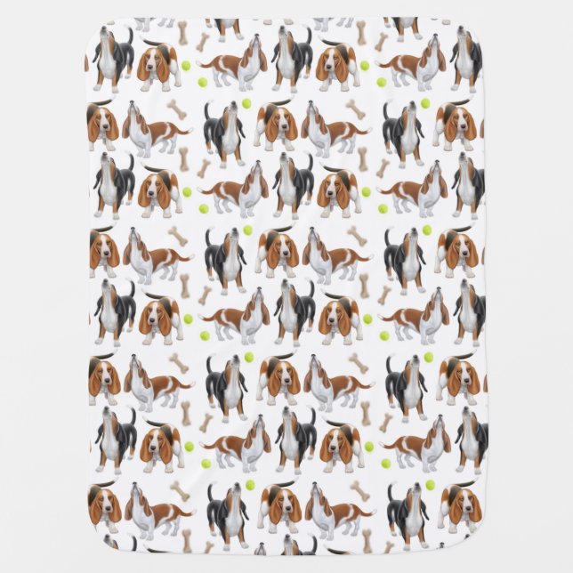 Cute Basset Hound Dogs Baby Blanket (Front)