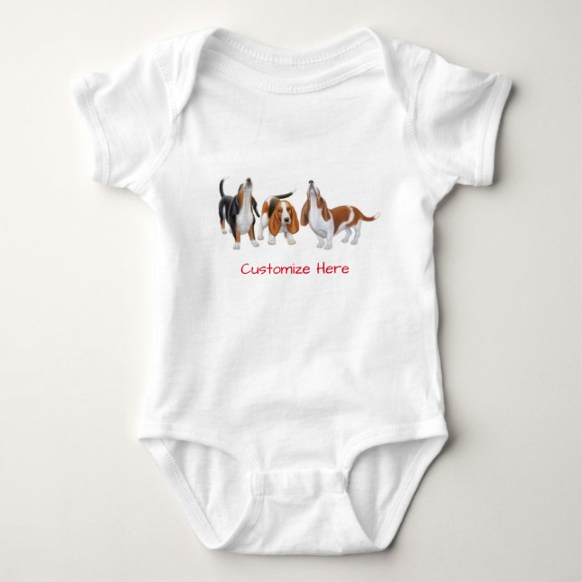 Cute Basset Hound Dogs Baby One Piece Bodysuit (Front)