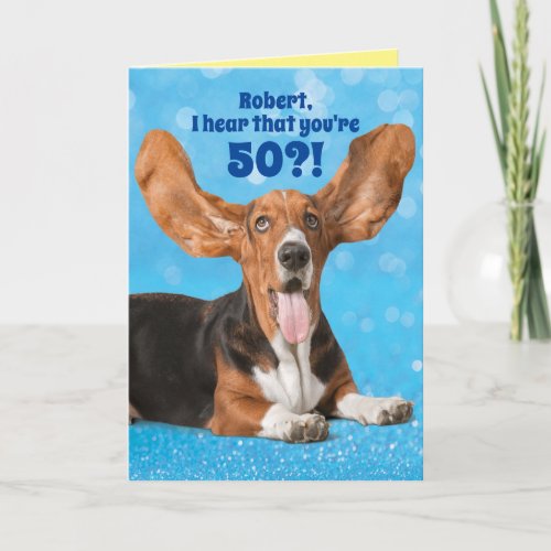 Cute Basset Hound Funny Custom Age Birthday Card