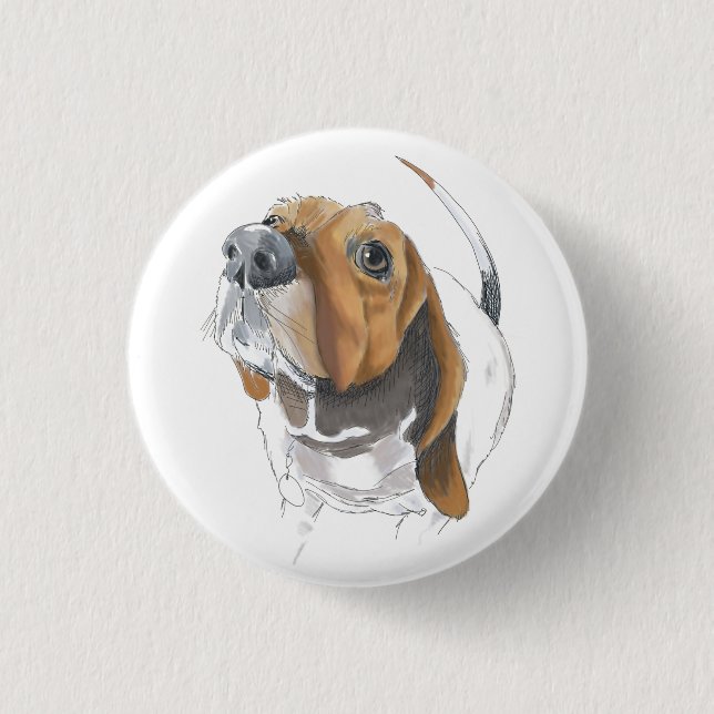 Cute Basset Hound Lovable Close Up Button (Front)