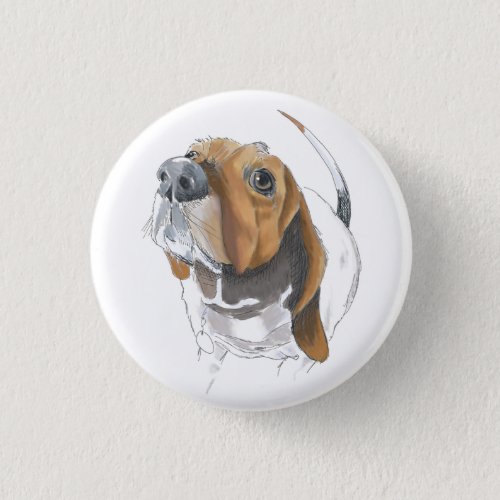 Cute Basset Hound Lovable Close Up Button