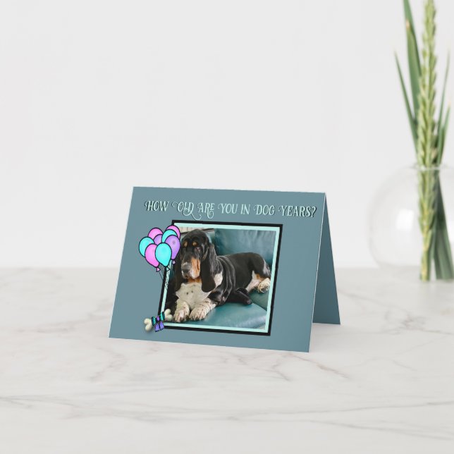 Cute Basset Hound on "Dog Years" Birthday Card  (Front)