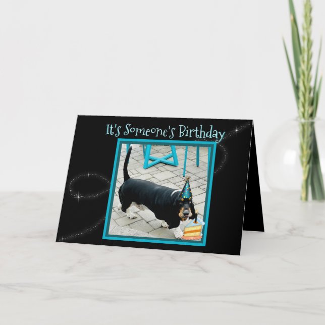 Cute Basset Hound on Funny Birthday Card (Front)