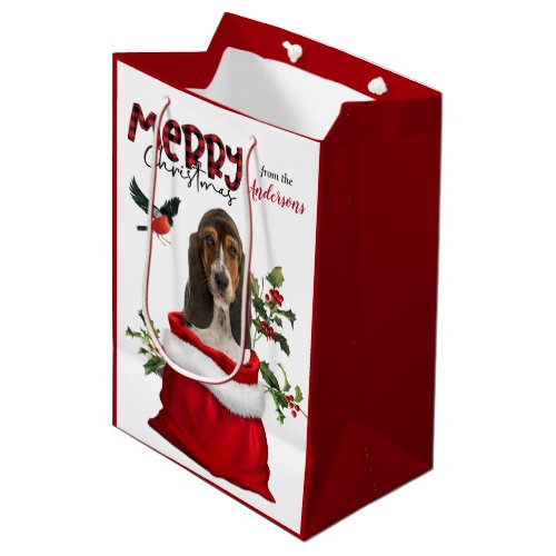 Cute Basset Hound Puppy Dog Christmas Medium Gift Bag