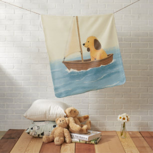 Cute Basset Hound Puppy Sailboat Pastel Baby Blanket