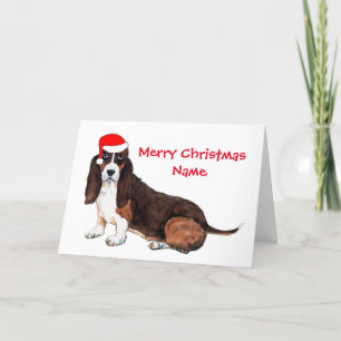 Cute Basset Hound Santa Hat Christmas Card