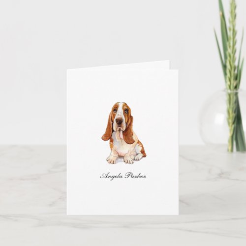 Cute Basset Hound watercolor folded Thank You Card