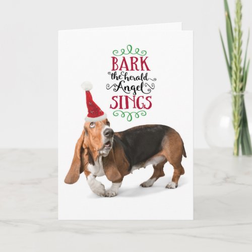 Cute Basset Hound with Santa Hat Holiday