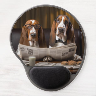 Cute basset hounds reading newspaper gel mouse pad