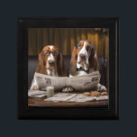 Cute basset hounds reading newspaper gift box<br><div class="desc">Cute basset hound dogs reading newspaper.</div>