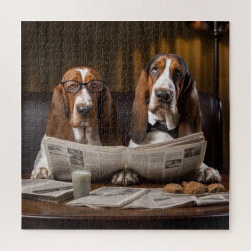 Cute basset hounds reading newspaper jigsaw puzzle