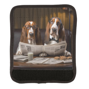 Cute basset hounds reading newspaper luggage handle wrap