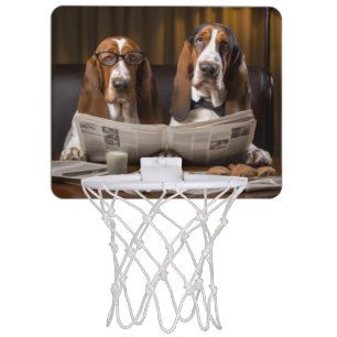 Cute basset hounds reading newspaper mini basketball hoop