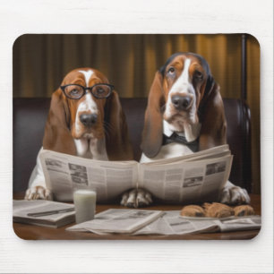 Cute basset hounds reading newspaper mouse pad