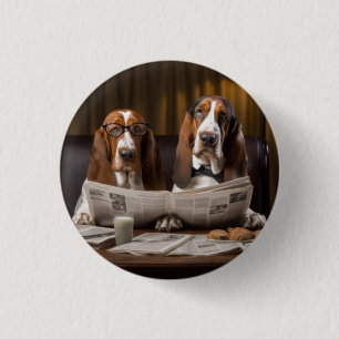 Cute basset hounds reading the news button