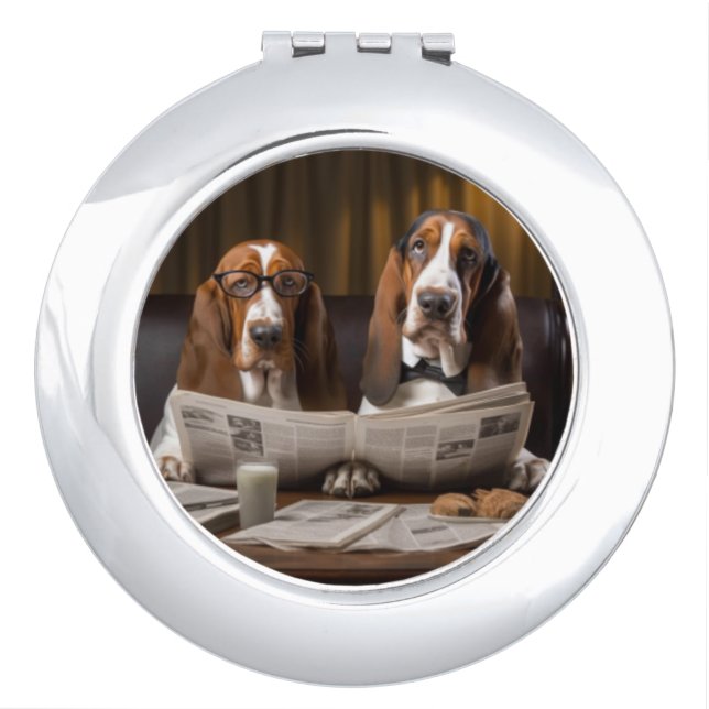 Cute basset hounds reading the news compact mirror (Front)