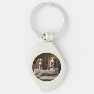 Cute basset hounds reading the news keychain