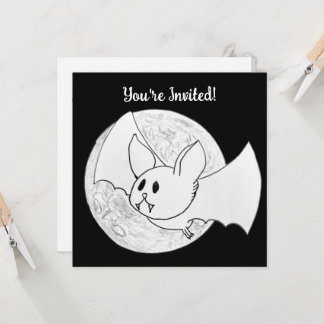 Cute Bat and Full Moon Halloween Invitation