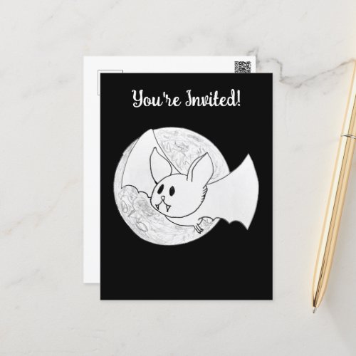 Cute Bat and Full Moon Halloween Postcard