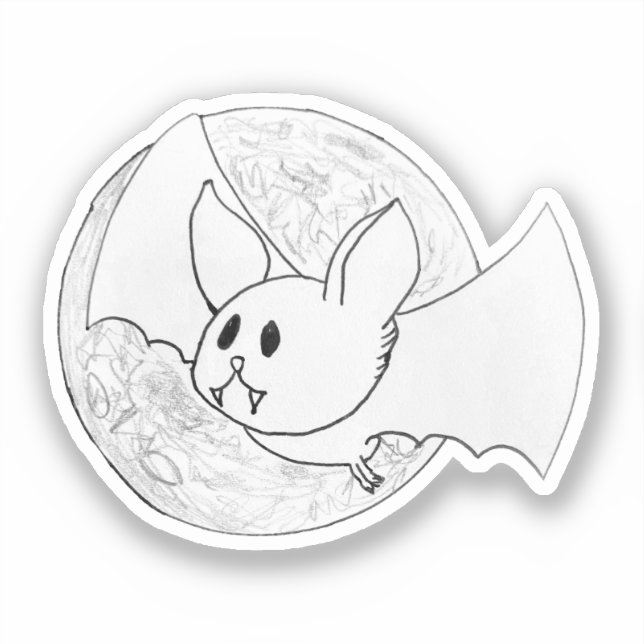 Cute Bat and Full Moon Halloween Sticker (Front)
