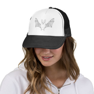 Cute Bat And Wings Simple Black Line Art Halloween Trucker Hat