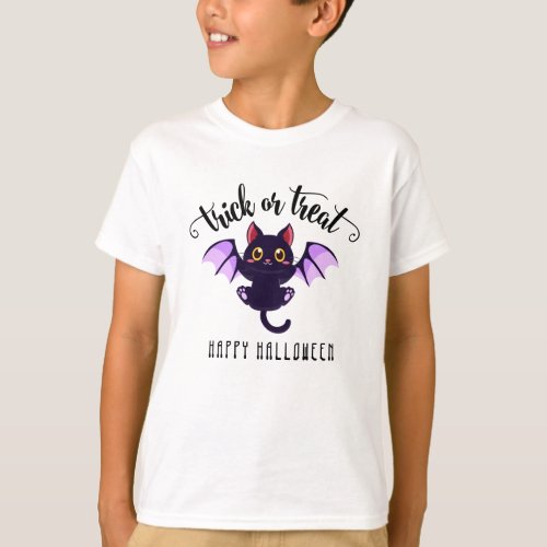 Cute Bat Black Cat Happy Halloween Personalized T_Shirt