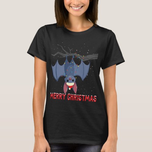 Cute bat Christmas Tree Lights Xmas Holidays T_Shirt