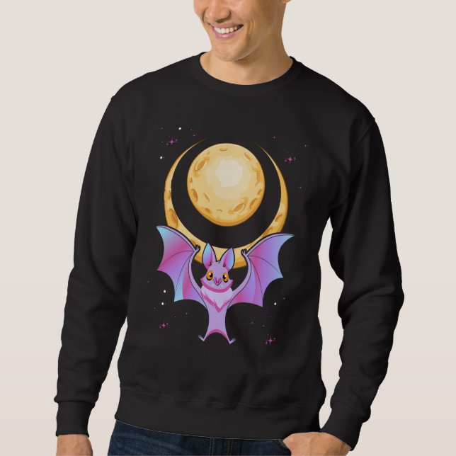 Cute Bat Crescent Pastel Goth Moon Kawaii Sweatshirt (Front)