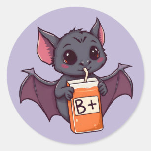 Cute Bat Drinking Blood Type B Positive Juice Box Classic Round Sticker