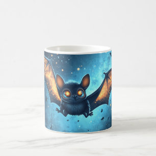 cute bat flying at night under a starry and cloudy coffee mug