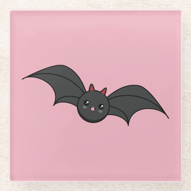 Cute Bat Glass Coaster (Front)