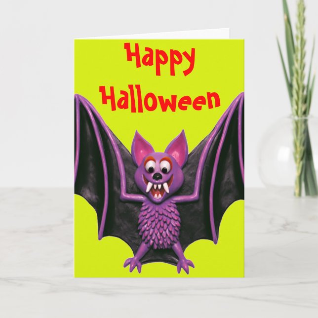Cute Bat Halloween Party Card (Front)