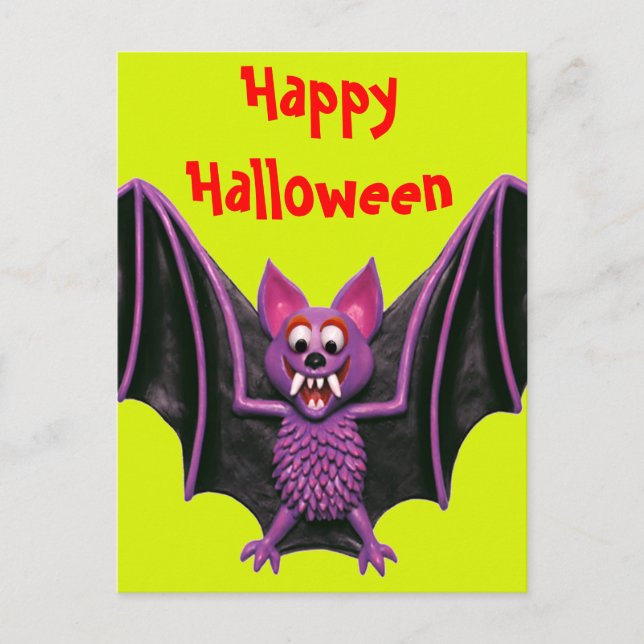 Cute Bat Halloween Party Holiday Postcard (Front)