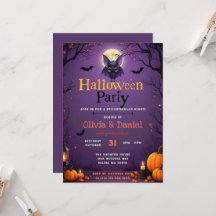 Cute Bat Halloween Party Invitation