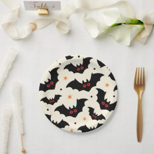 Cute Bat Halloween Spooky Pattern Paper Plates